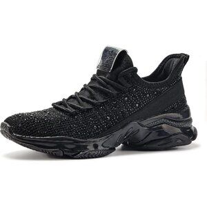 Women's Rhinestone Mesh Slip On Walking Breathable Glitter Sneaker Shoes Black